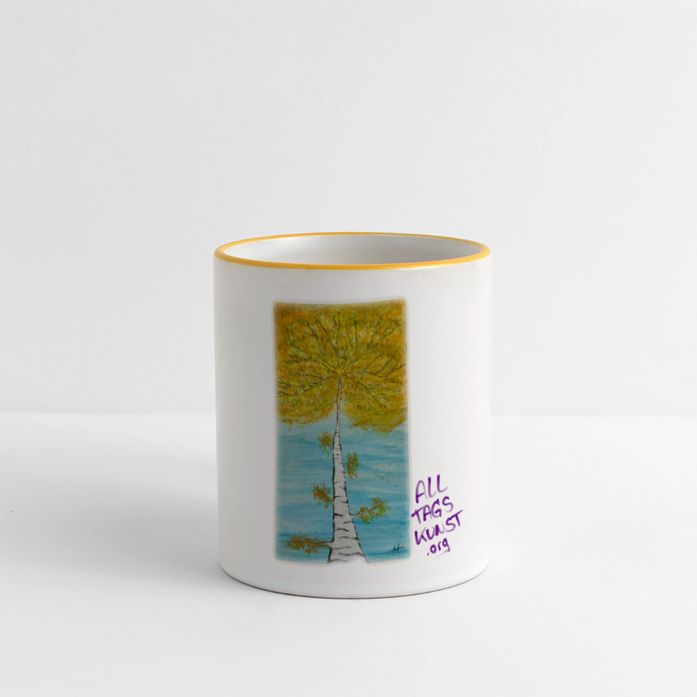 Tasse Motiv - Birke - Weiß/Gelb