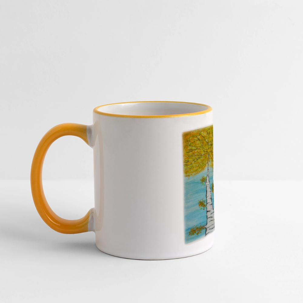 Tasse Motiv - Birke - Weiß/Gelb