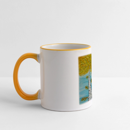 Tasse Motiv - Birke - Weiß/Gelb