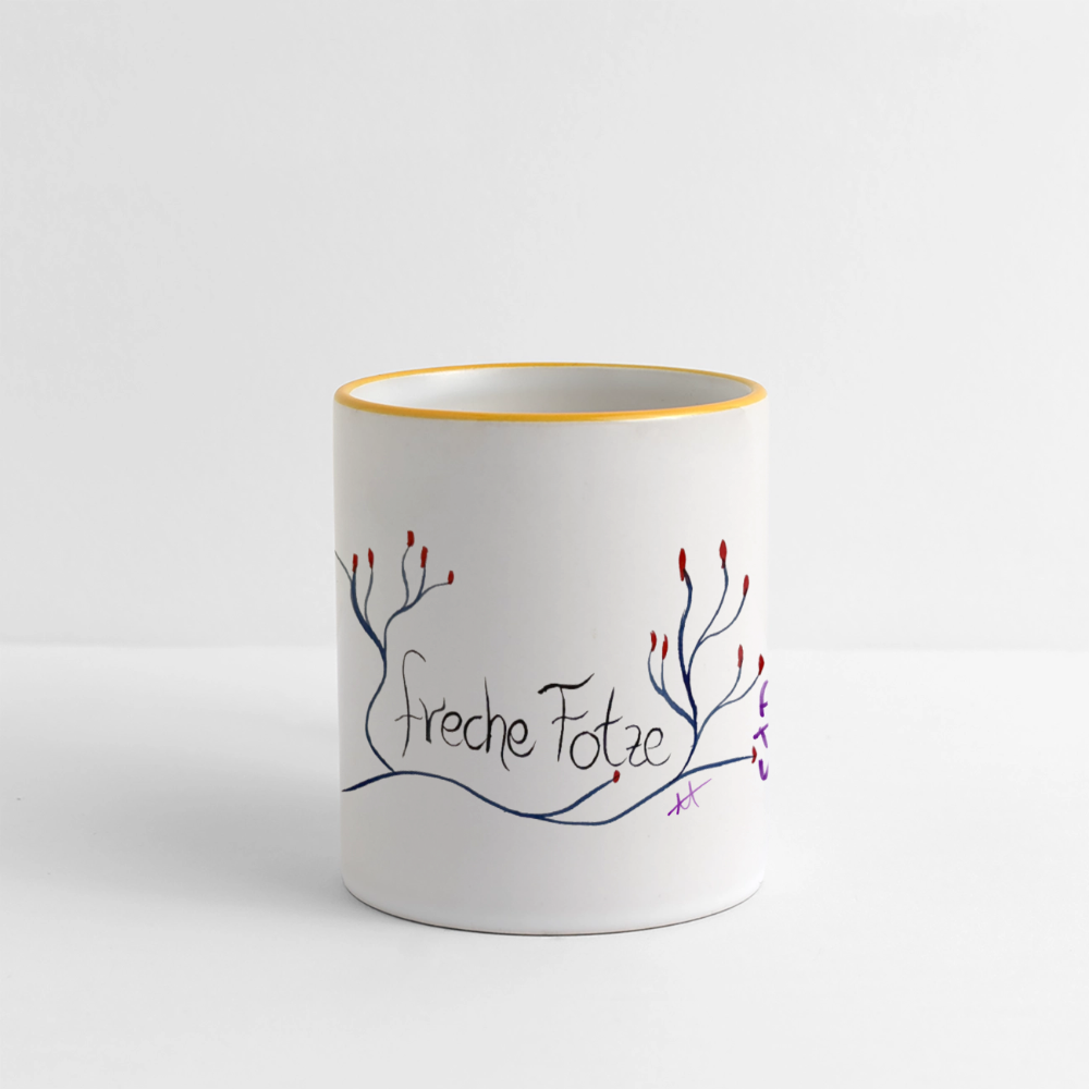 Tasse Schimpfwort - freche Fotze - Weiß/Gelb