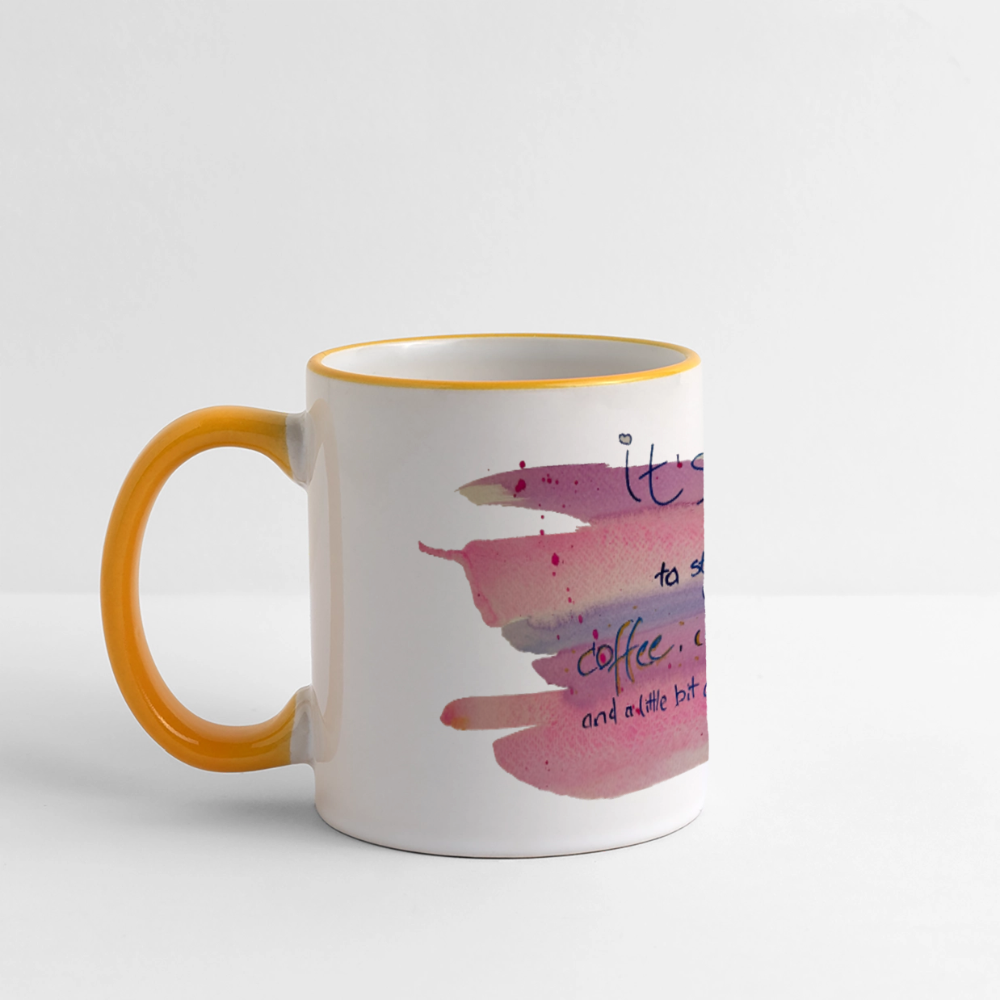 Tasse Statement - coffe contemplation rage - Weiß/Gelb