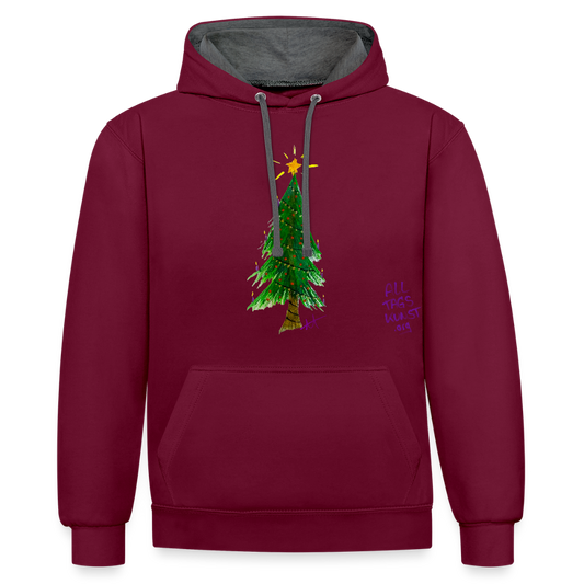 Weihnachts Hoddie mit Gemälde unisex - Weinrot/Anthrazit