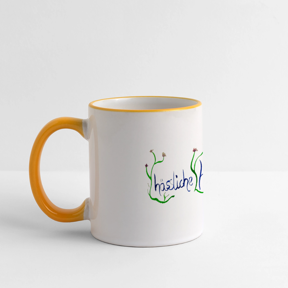 Tasse Schimpfwort - hässliche Hurenfotze - Weiß/Gelb