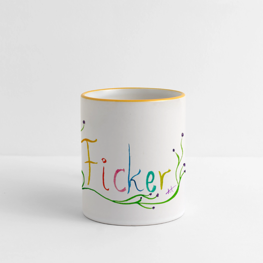 Tasse Schimpfwort - Ficker - Weiß/Gelb