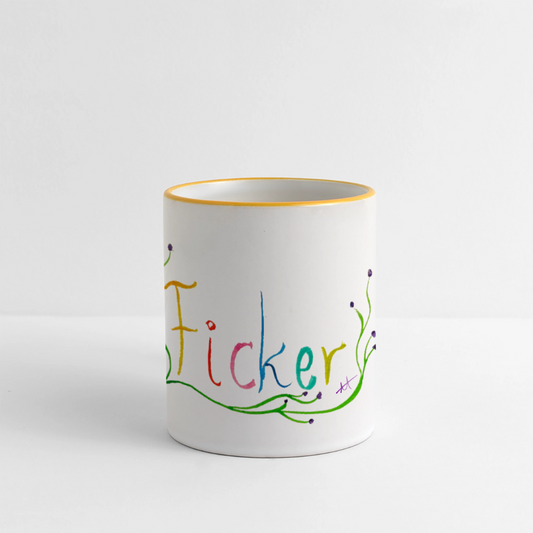 Tasse Schimpfwort - Ficker - Weiß/Gelb