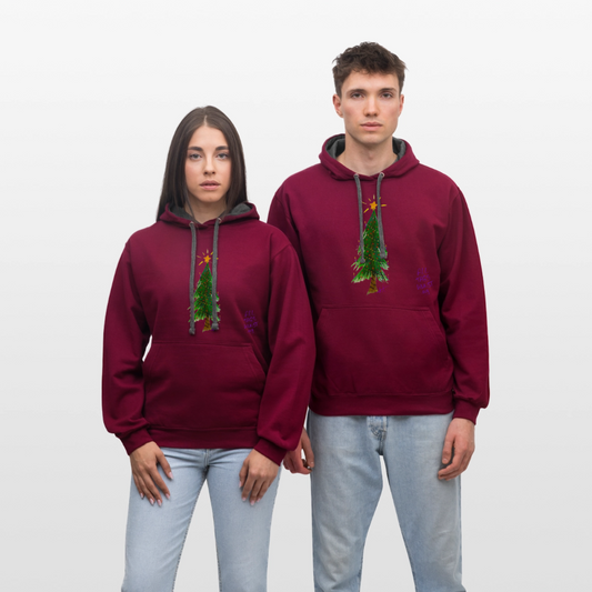 Weihnachts Hoddie mit Gemälde unisex - Weinrot/Anthrazit