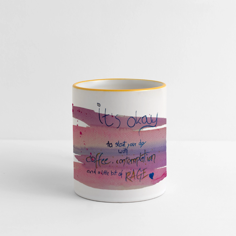 Tasse Statement - coffe contemplation rage - Weiß/Gelb